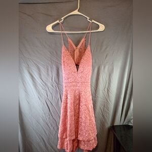 Honey & Rose Elegant Pink Spaghetti Strap Lace Dress